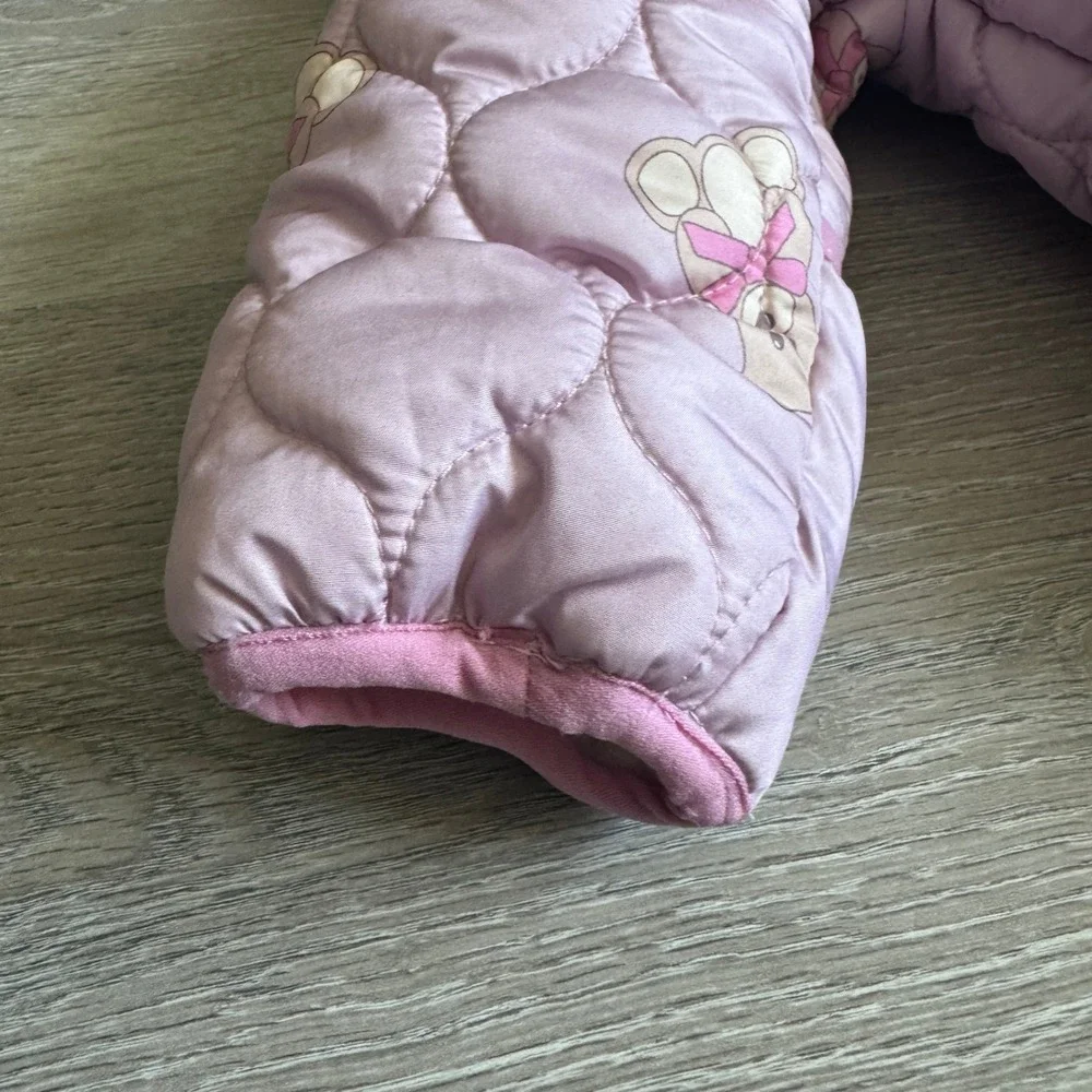 Little Lass Baby Girl Pink Quilted Teddy Bear Pram Suit Hooded Bunting 3-6M